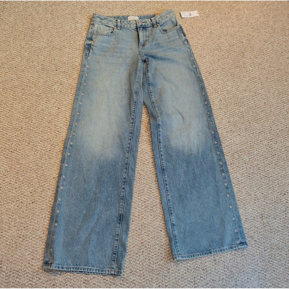 PacSun Casey Low Rise Baggy Wide Leg Jeans Womens 24 Studded Snap Detail